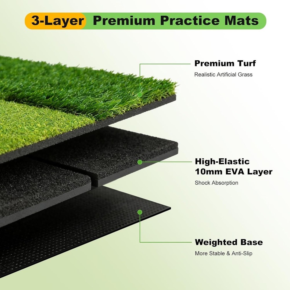 Foldable Golf Hitting Mat with 10mm EVA Base, Dual-Turf Golf Practice Mat fo...