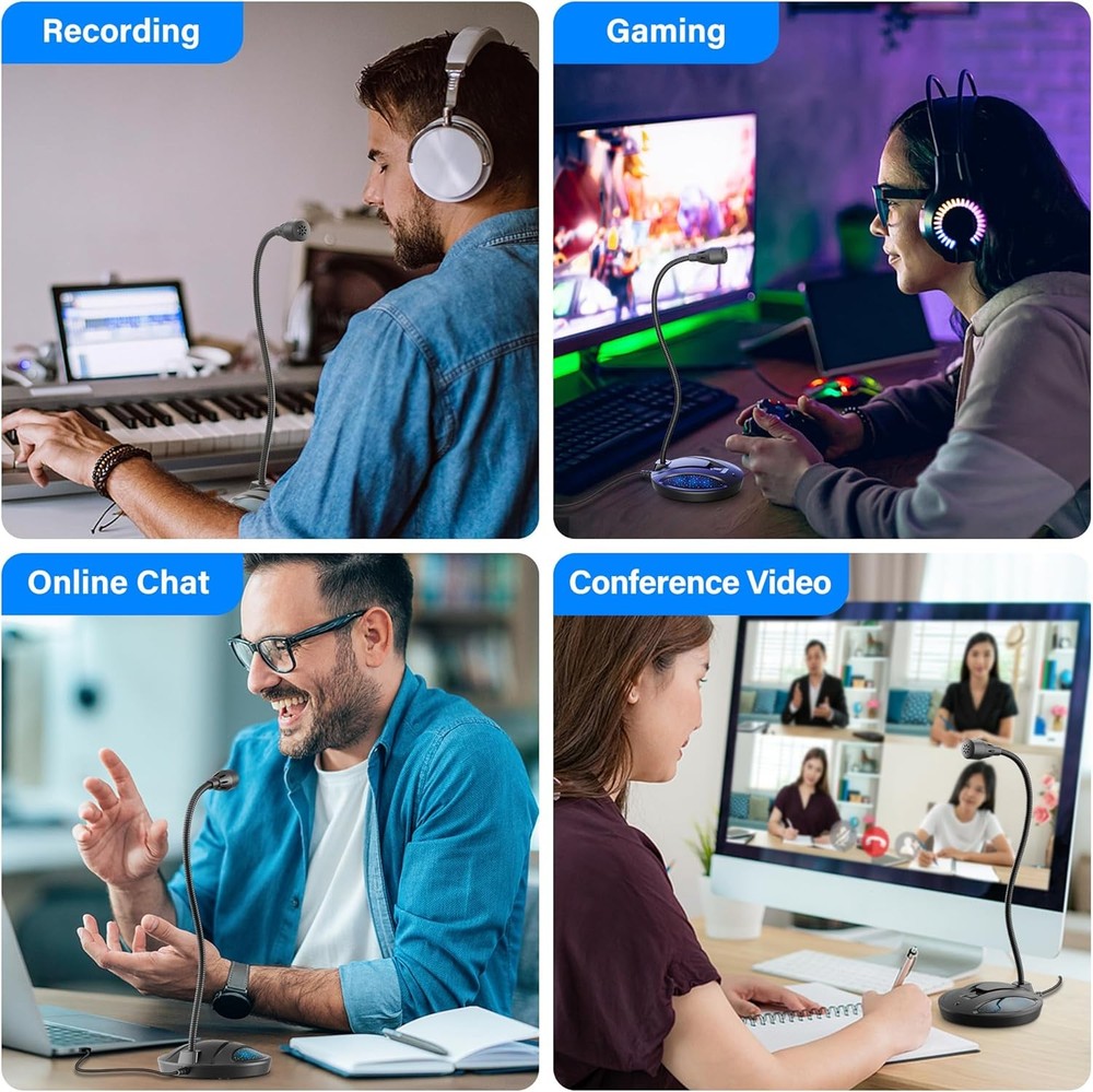 Plug & Play USB Computer Microphone, Flexible Gooseneck Desk Microphone for Podc