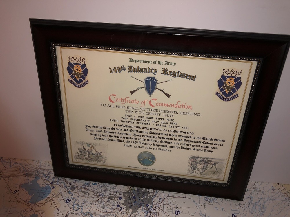 149TH INFANTRY REGIMENT / COMMEMORATIVE - CERTIFICATE OF COMMENDATION