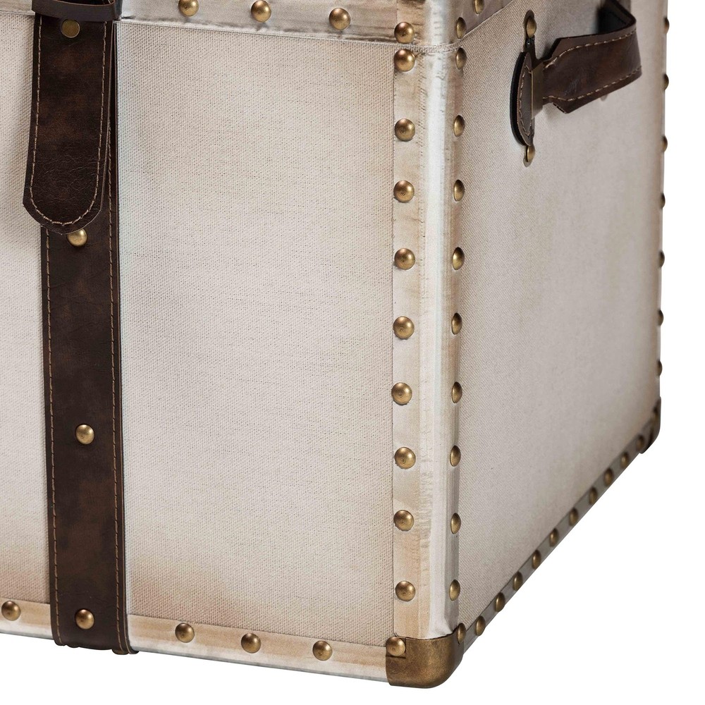 Baxton Studio Nevio Vintage Weathered White Canvas Storage Trunk