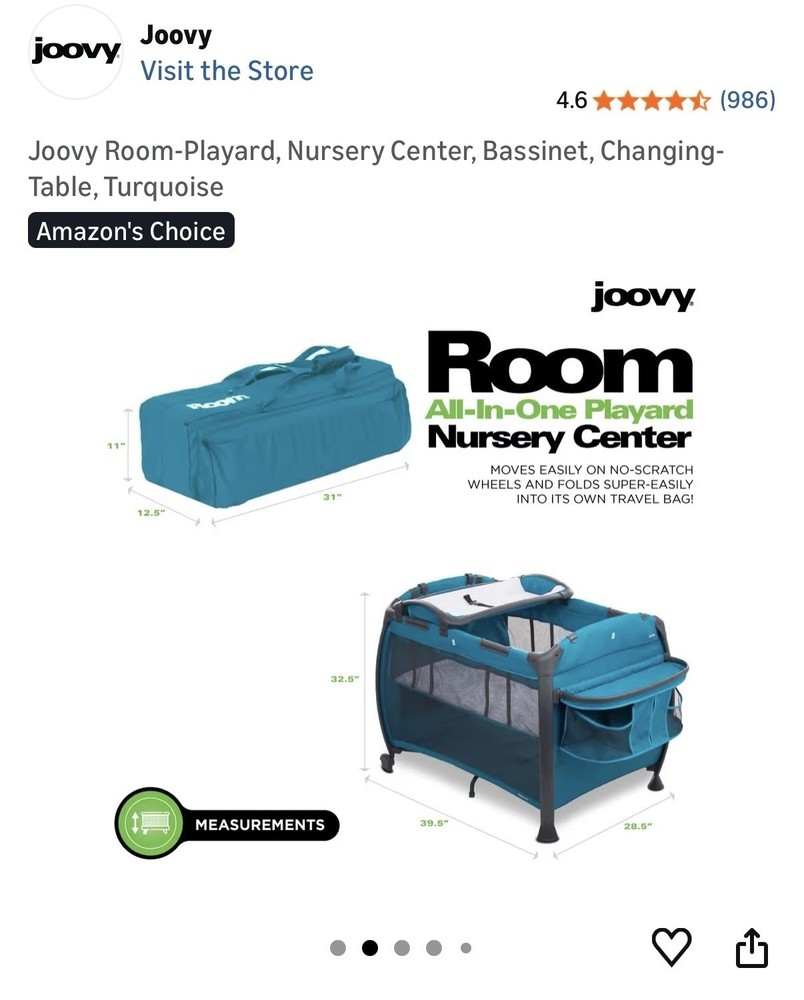 Joovy Bassinet and changing table, turquoise color.