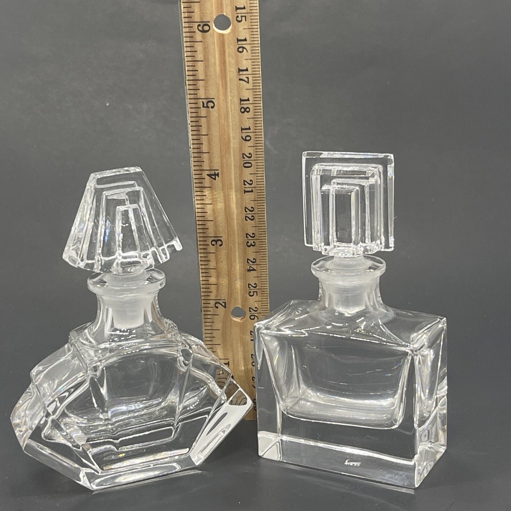 Cotte Crystal Perfume Vanity Bottles Ground Stoppers Signed Set 2