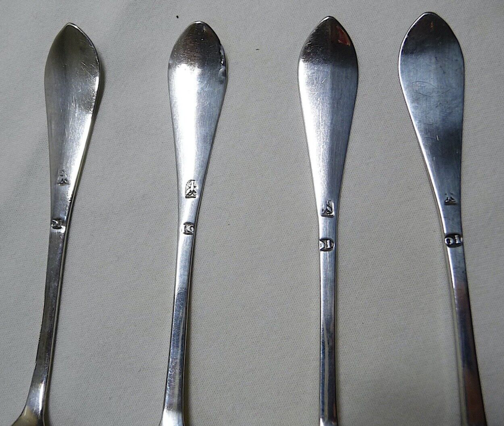 4-Antique Scottish Provincial Silver J. Cornflute, Perth, Teaspoons Initials"AF"