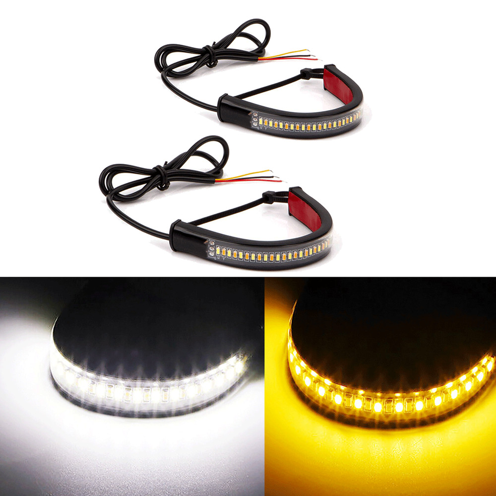 White/Amber Switchback LED Fork Turn Signal DRL Light Strips For Motorcycle 2pc