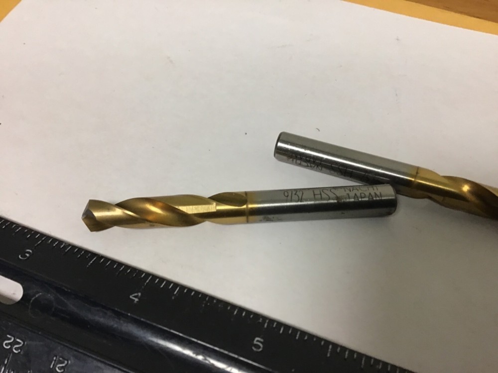 Refurbished Qty (2) Nachi 9/32" HSS Screw Machine Drill Bits, TiN Coated