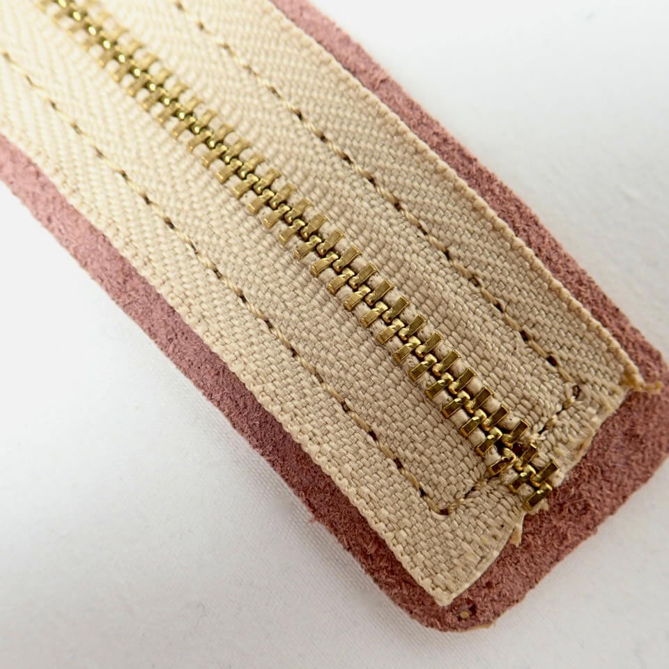 Genuine Leather Zipper (Large, 22×3cm), Beige