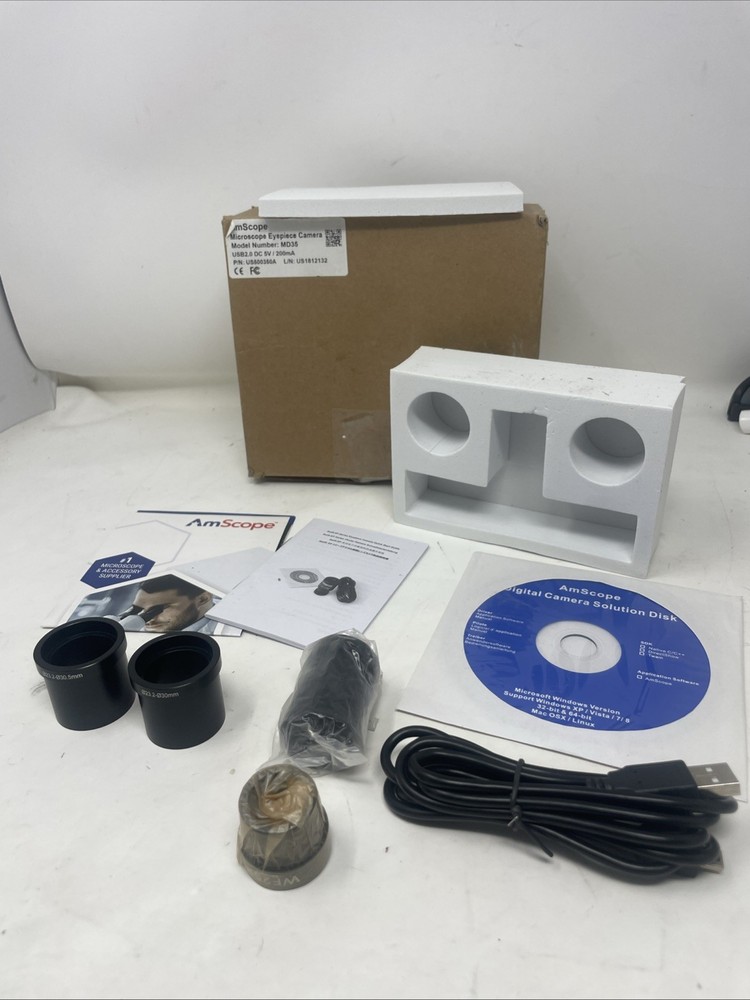 New AMSCOPE MD35 PN US500350A MICROSCOPE EYEPIECE CAMERA All Set