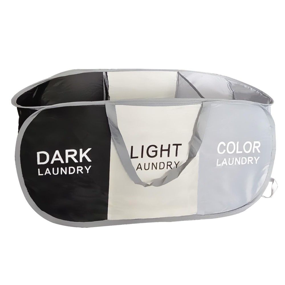 3 Compartment Foldable Pop Up Laundry Hamper Collapsible Sorting Basket