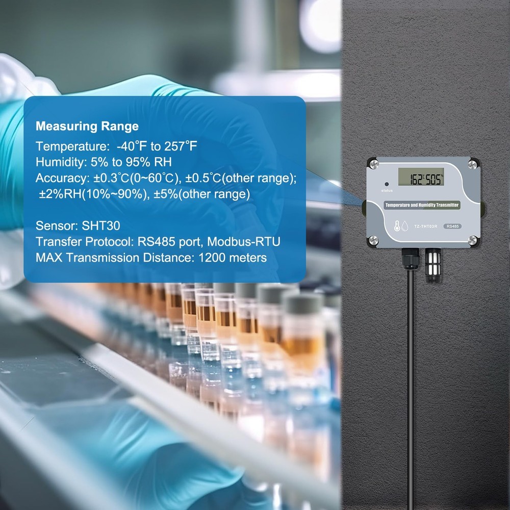 Tzone RS485 Temperature Humidity Sensor Modbus RTU Temp Digital Gray