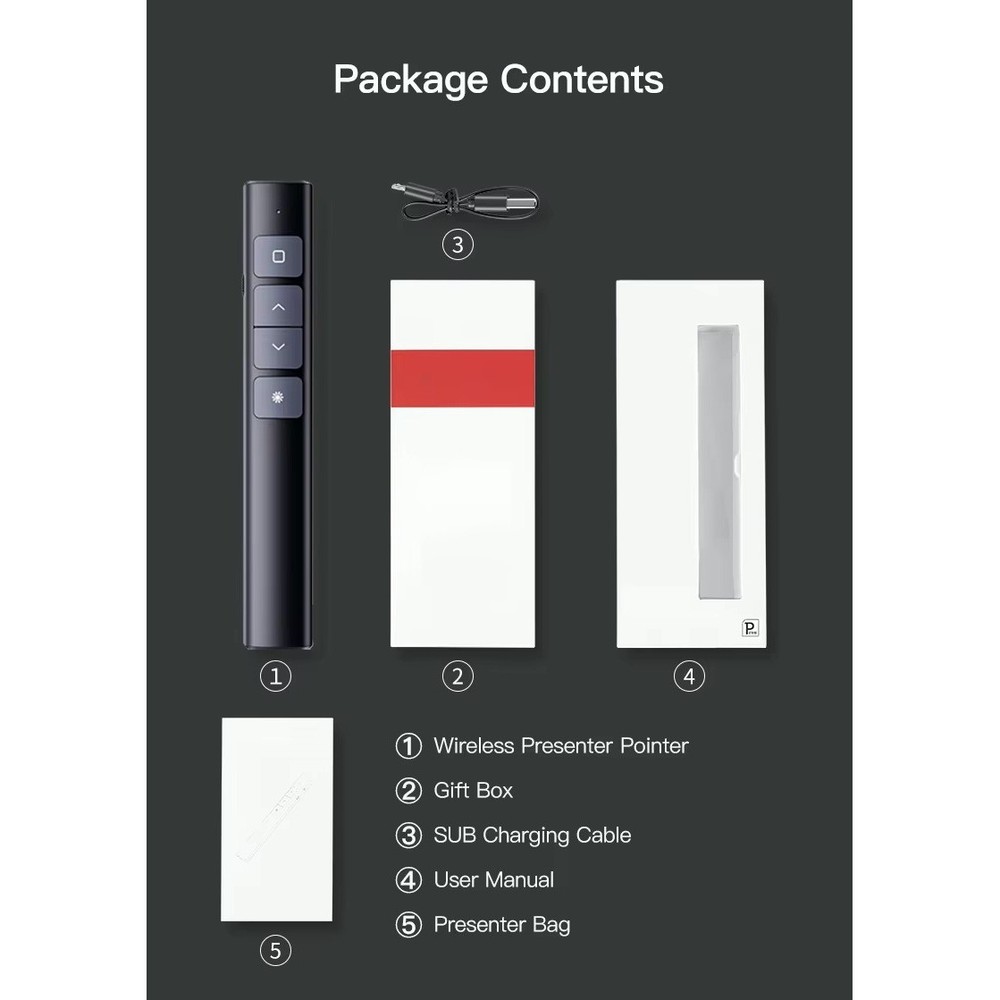 2.4 GHz Wireless Presenter with Red Pointer RF Remote Control Rechargeable White