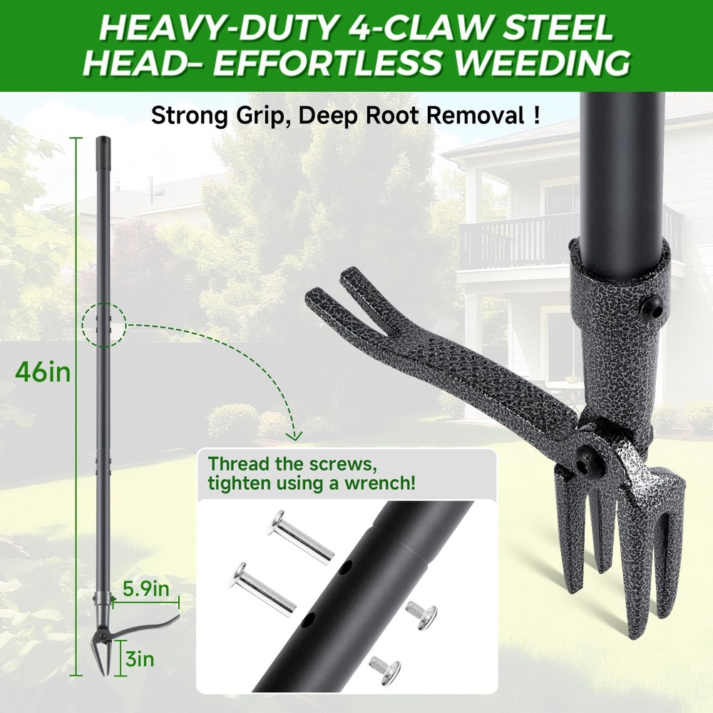 RexWeed Weed Puller, Stand Up Puller Tool with Steel Long Handle & Black
