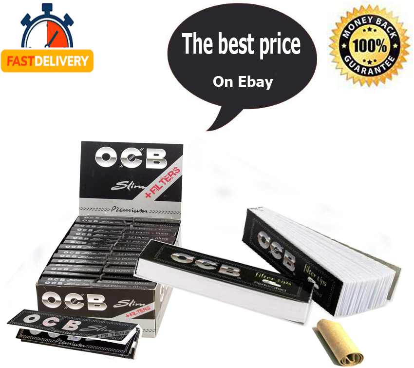 OCB Premium Black King Size Slim Plus Filter Tips Rolling Papers 32 Booklets