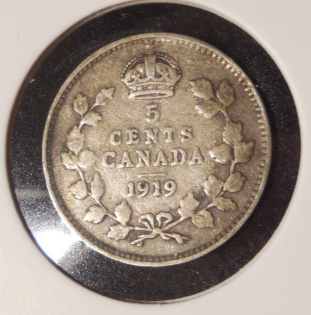 1919 Canada silver 5 Cents