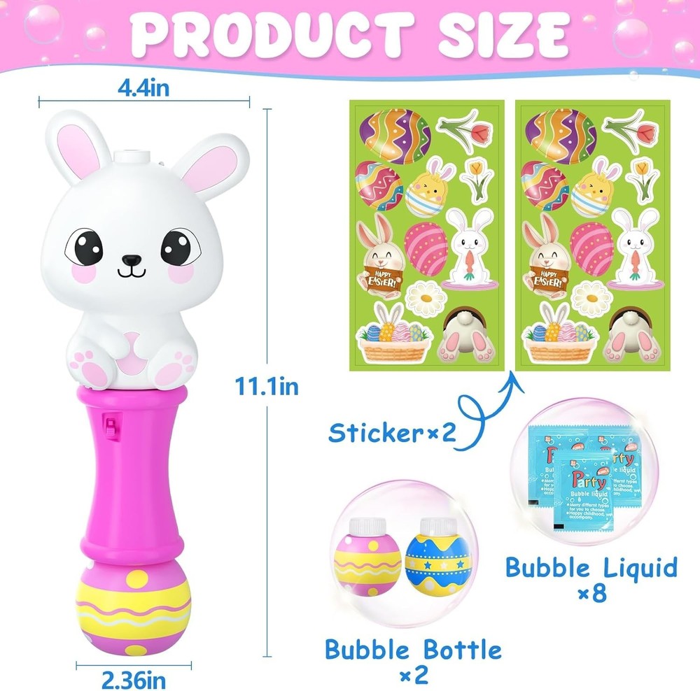 2 Packs Easter Bunny Bubble Machine Wands for Toddlers, Automatic Bubble Blow...