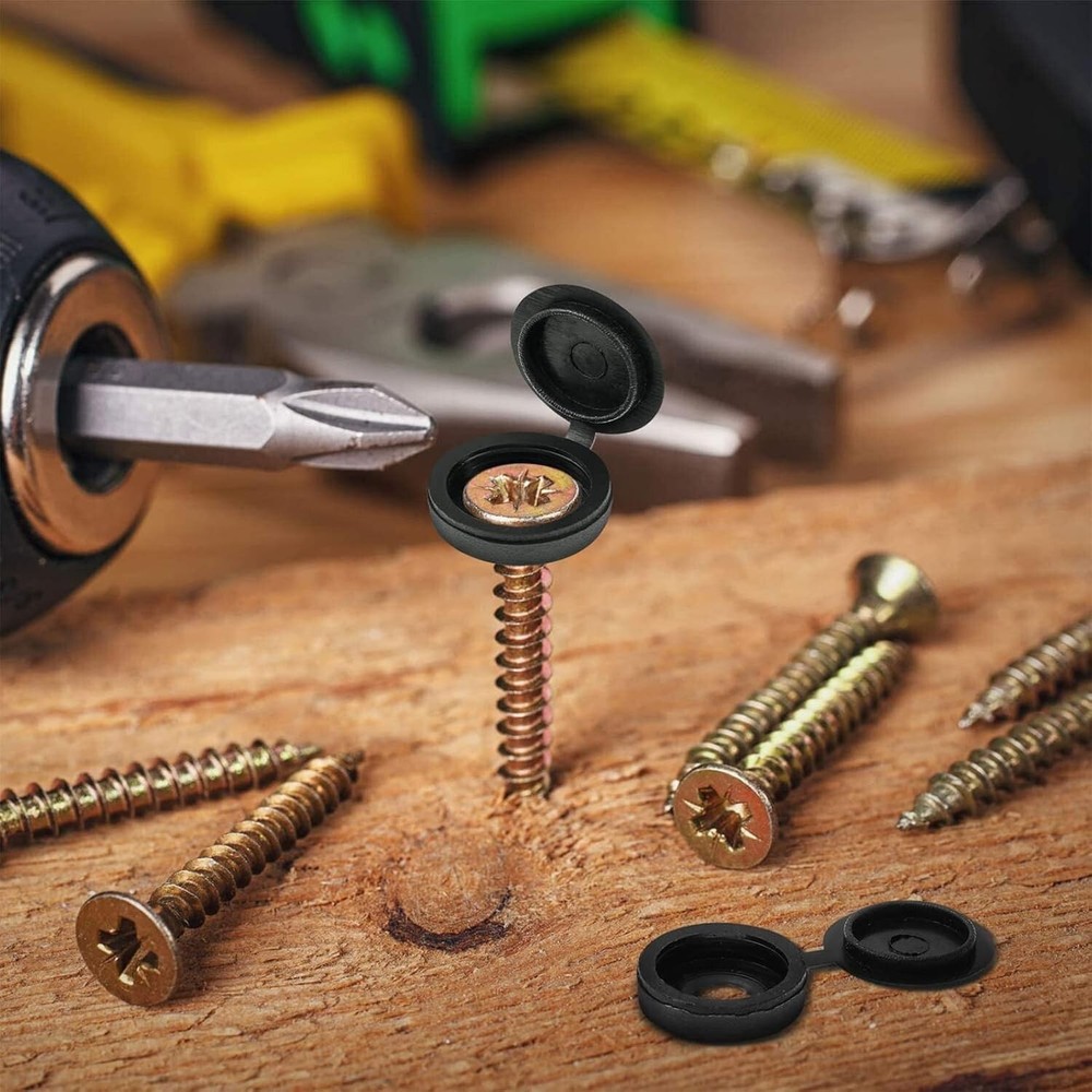 Versatile 100-Piece Black Hinged Screw Caps for Home, Office, and DIY Projects