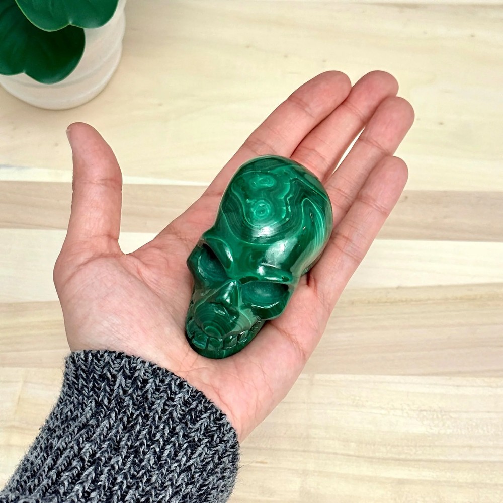Malachite Skull Carving, 3.17 in.