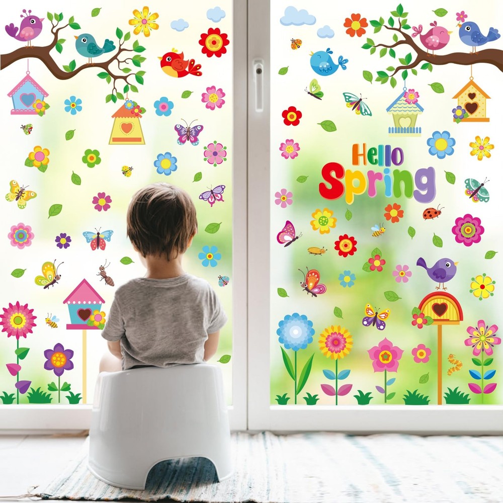 Vibrant Spring & Summer Window Clings - 9 Sheets 127PCS Classroom