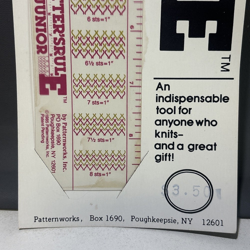 Knitter’s Rule Junior Patternworks Sample Stitch Gague Ruler Tool Knit Guide