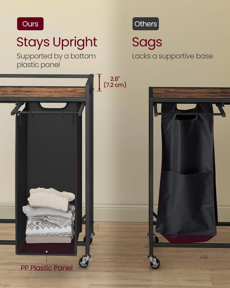 Laundry Sorter, 29 Gal. (110 L) Laundry Hamper Basket with 2 Compartments, Ro...
