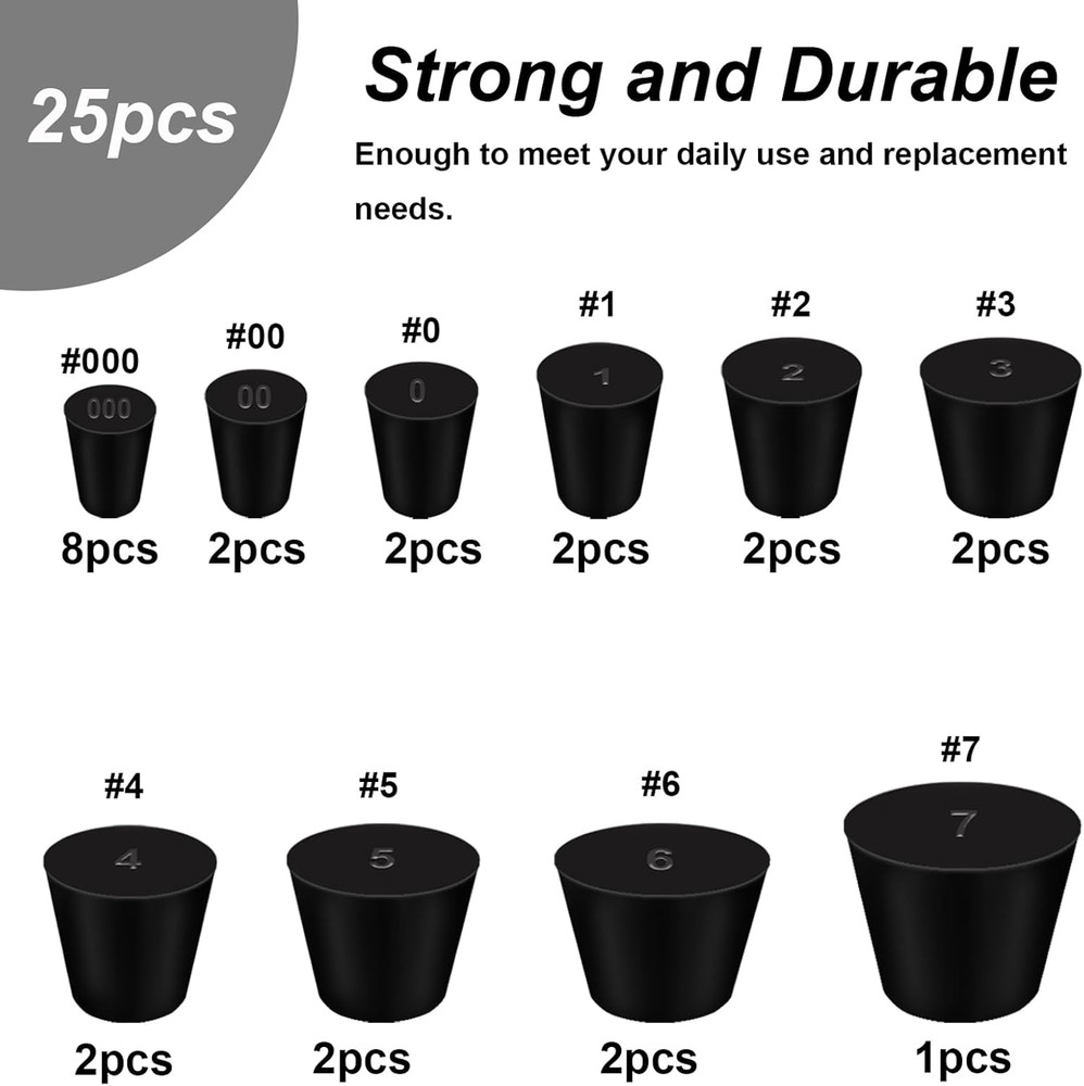 10 Assorted Sizes 000#-7# Tapered Lab Bungs Solid Rubber Stoppers
