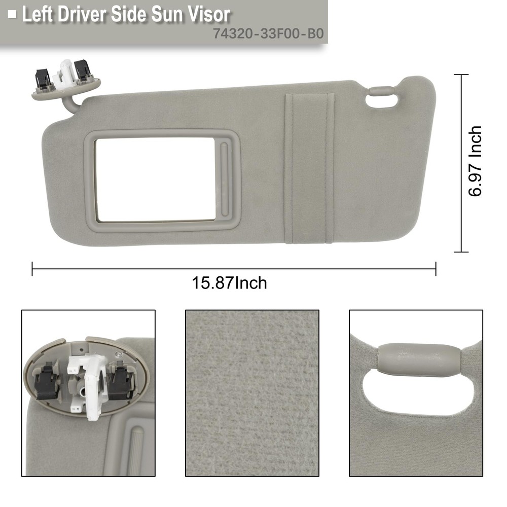 NHILES Left Driver Side Sun Visor Fits for Gray(Left with light)