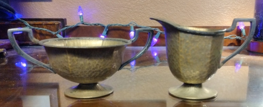 T & T Hammered Nickel SIlver Creamer & Sugar