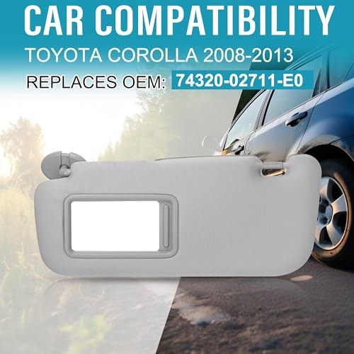 Grey Driver Side Sun Visor with Mirror Compatible with Corolla 2008 2009 Left