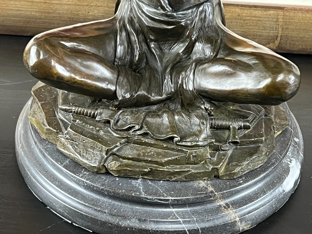 Bronze Seated Native American Drummer on Marble