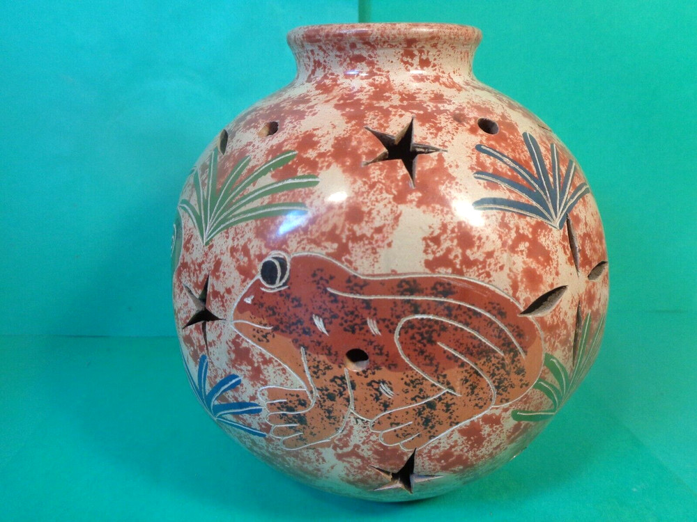Pottery Tropical Pattern Tea Light/Candle Globe, Brazil (Used/EUC)