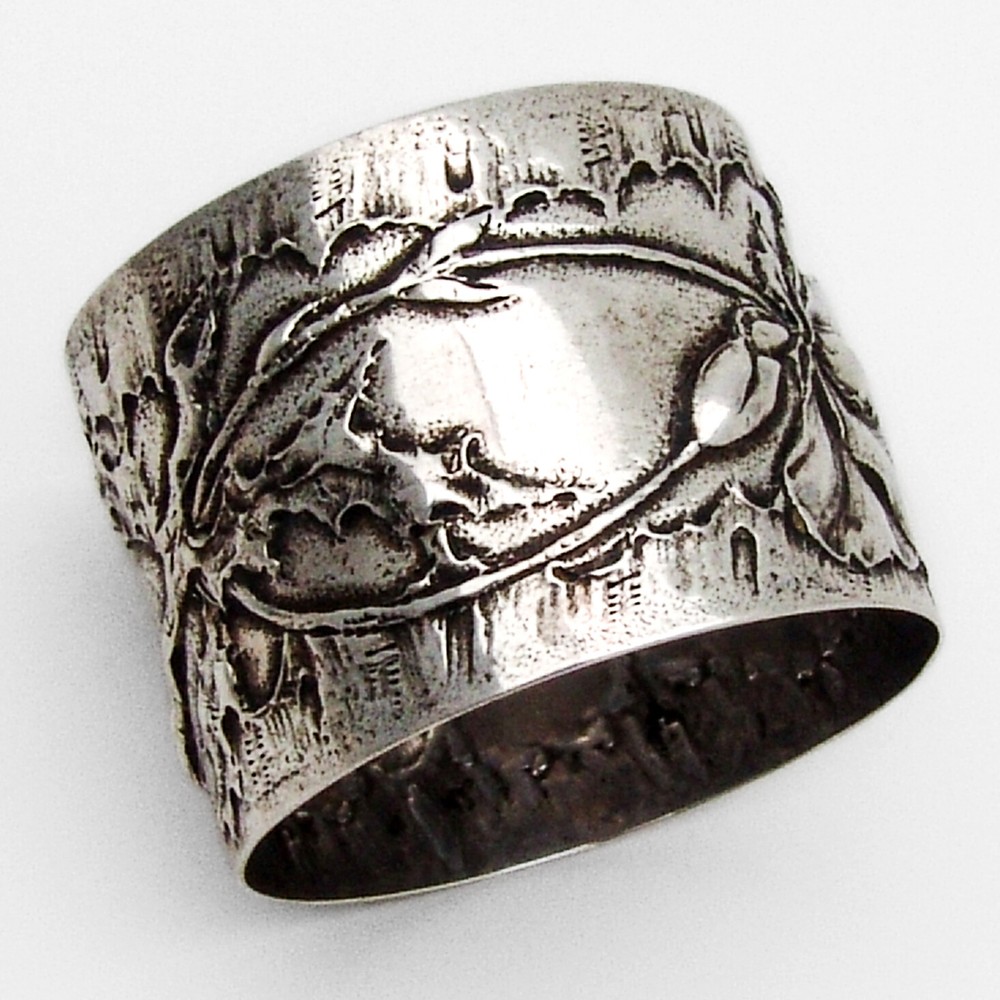 Floral Napkin Ring German Hanau 800 Silver No Mono