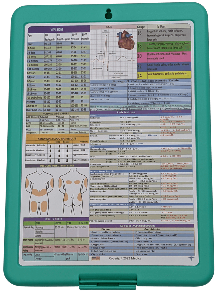 Nursing Clipboard -MINT -reference sheets -great for clinical