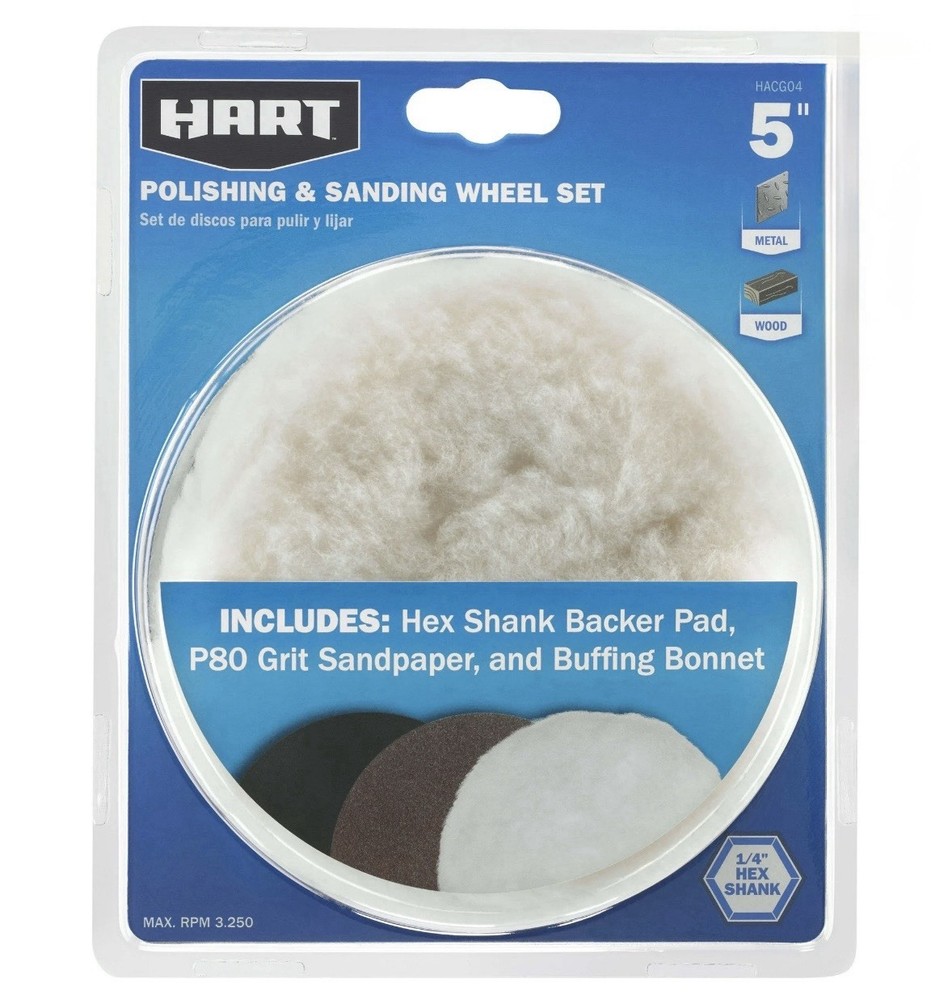 Hart 5" Polishing & Sanding Wheel Set- Includes Buffer, Sander, & Backing Pad