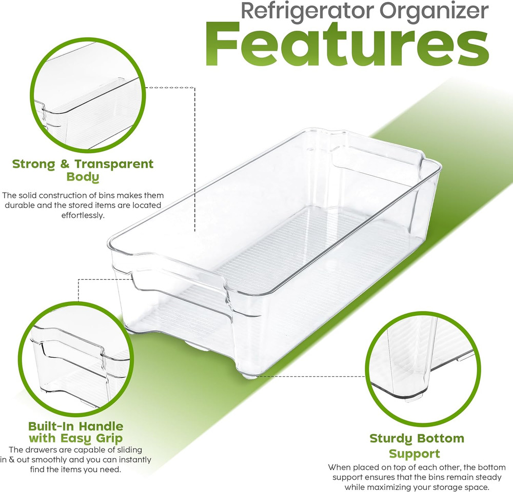 - Fridge & Refrigerator Organizer Bins (8 Pack), Clear Stackable Durable Plas...