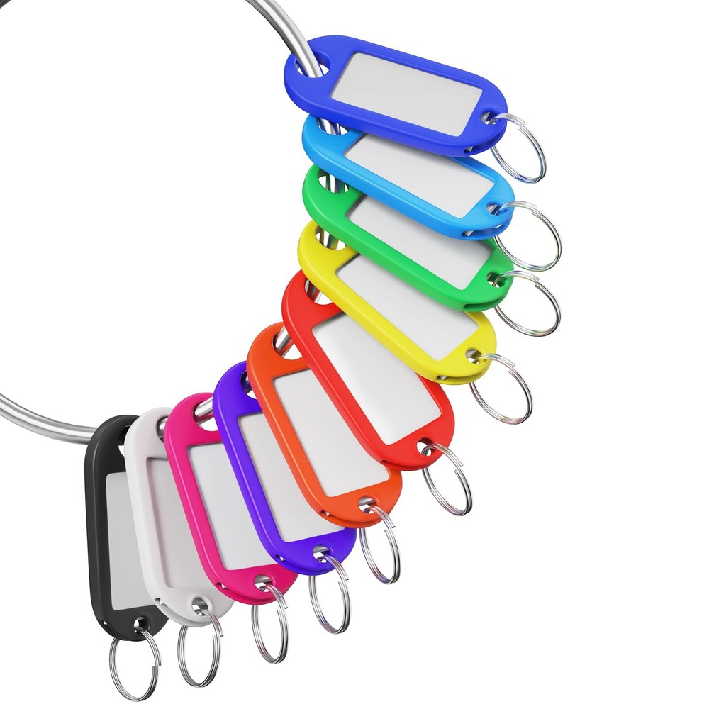 70 Pcs Plastic Colored Key Ring Tags with Labels - Small, Multicolor