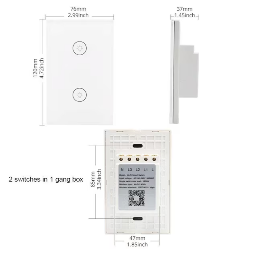 AvatarControls 1-3Gang or Dimmer Smart Wall Switch Touch Glass Panel AlexaGoogle