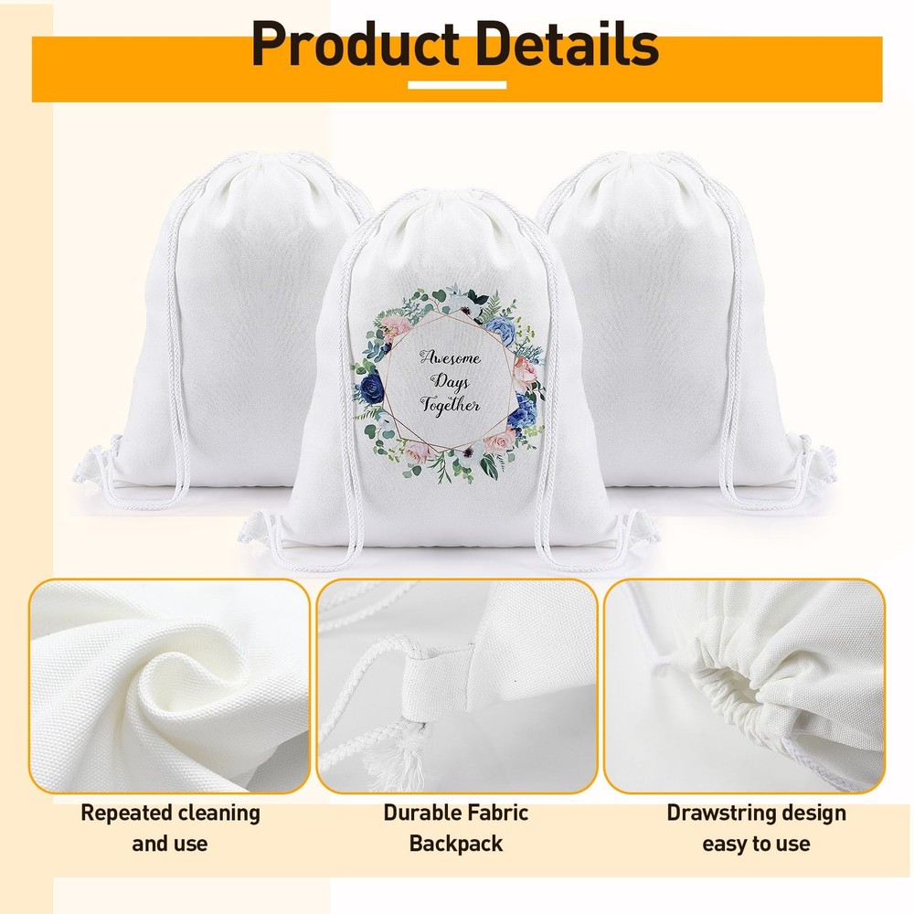 Sweetude 30 Pack Sublimation Drawstring Bags Bulk Polyester One Size, White