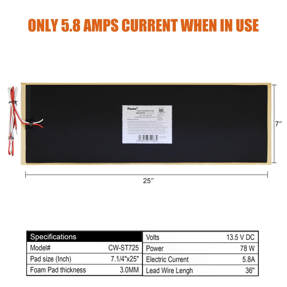 Facon 2Pcs 7 1/4"x25" RV Water Holding Tank Heater Pad With Automatic Thermostat