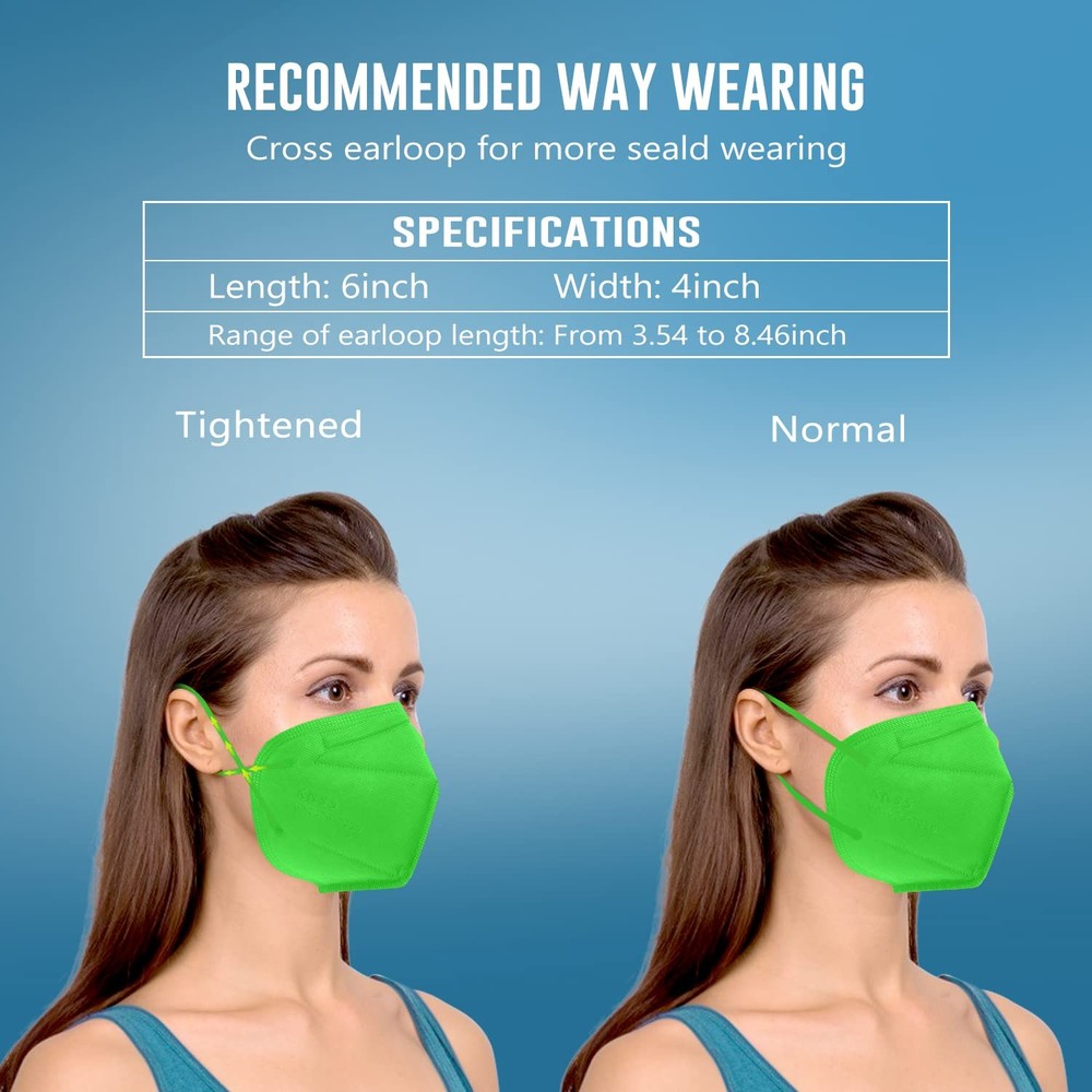 WWDOLL KN95 Face Mask 50-Pack, 5-Layer Breathable, Green