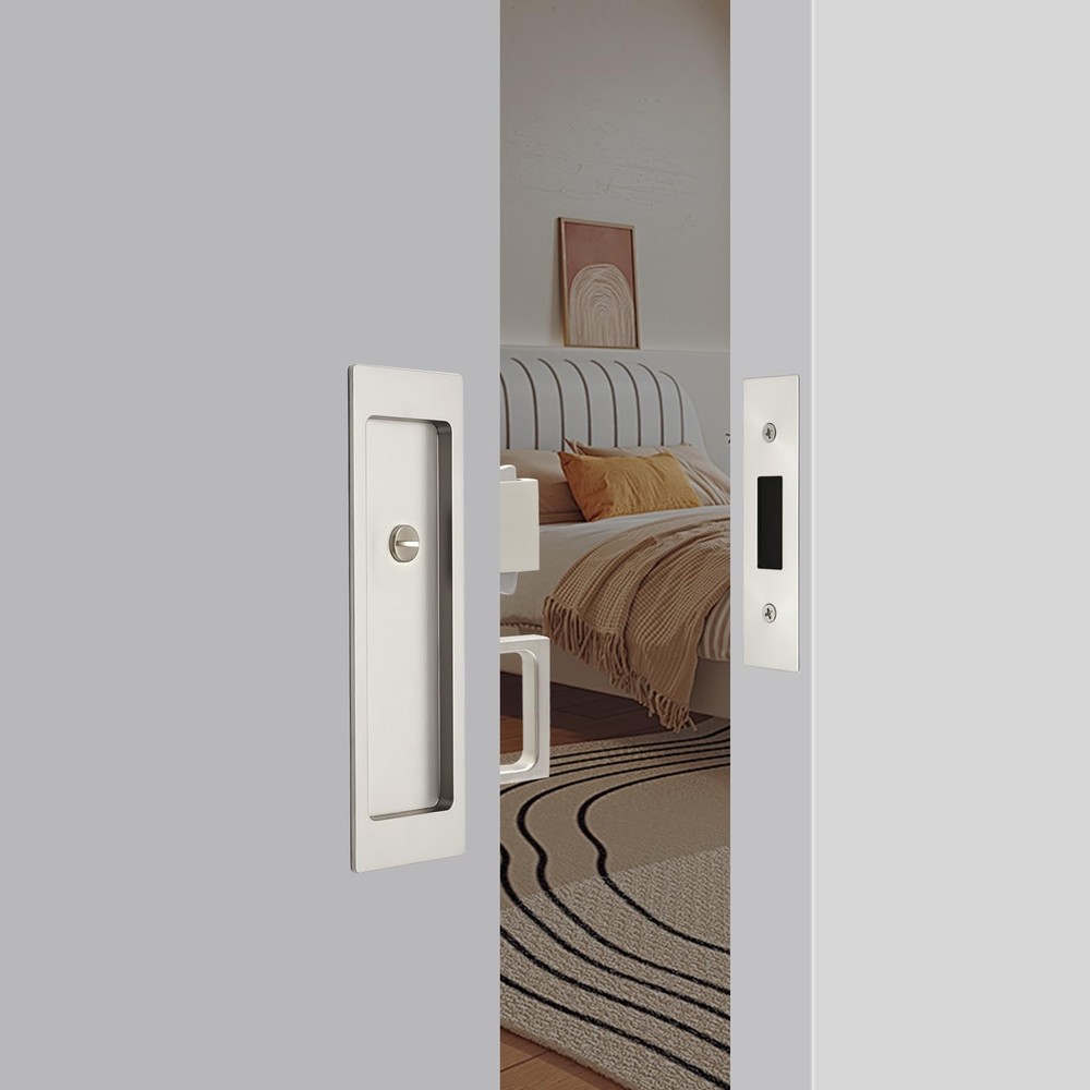 Rectangular Privacy Pocket Door Mortise Lock and Edge Pull, Narrow Modern Sli...