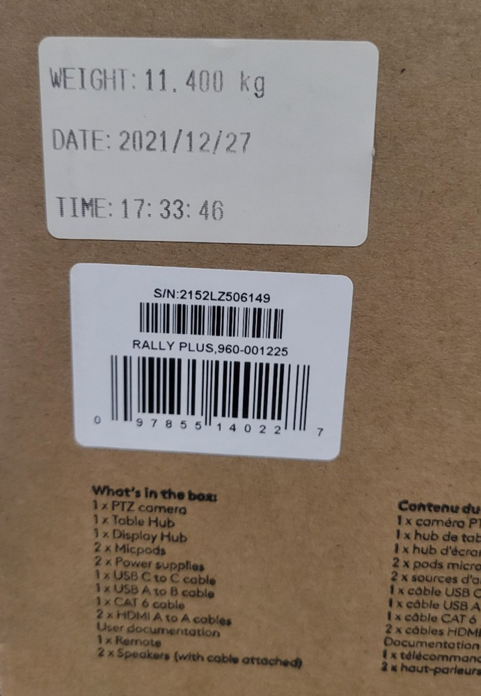 NEW SEALED Logitech Rally Plus Video Conferencing System 4K Camera