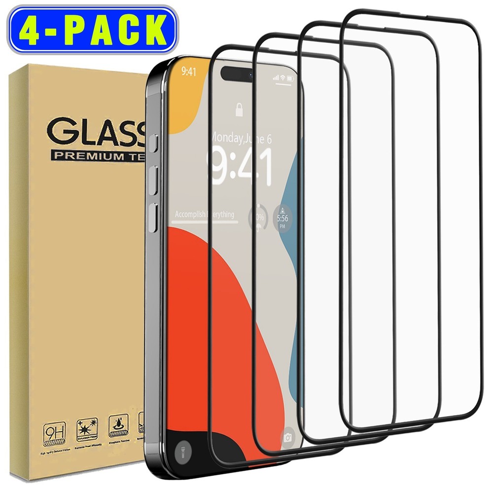 4-Pack For iPhone 16 Pro Max Plus 16e Full Cover Tempered Glass Screen Protector