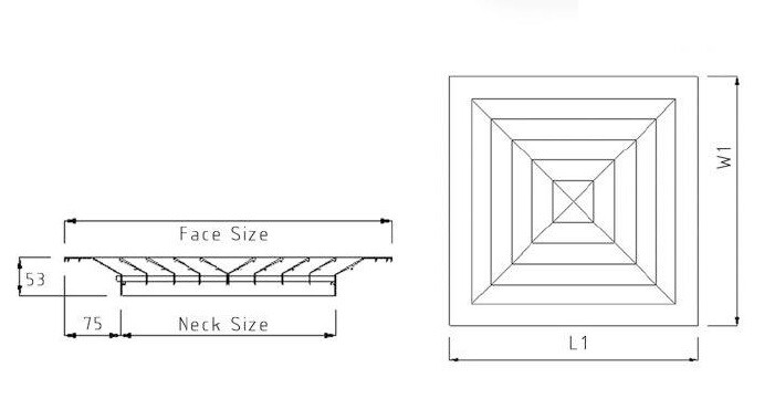 * Duct Square Celling Lay-In Diffuser with removable core+ Neck Adaptor