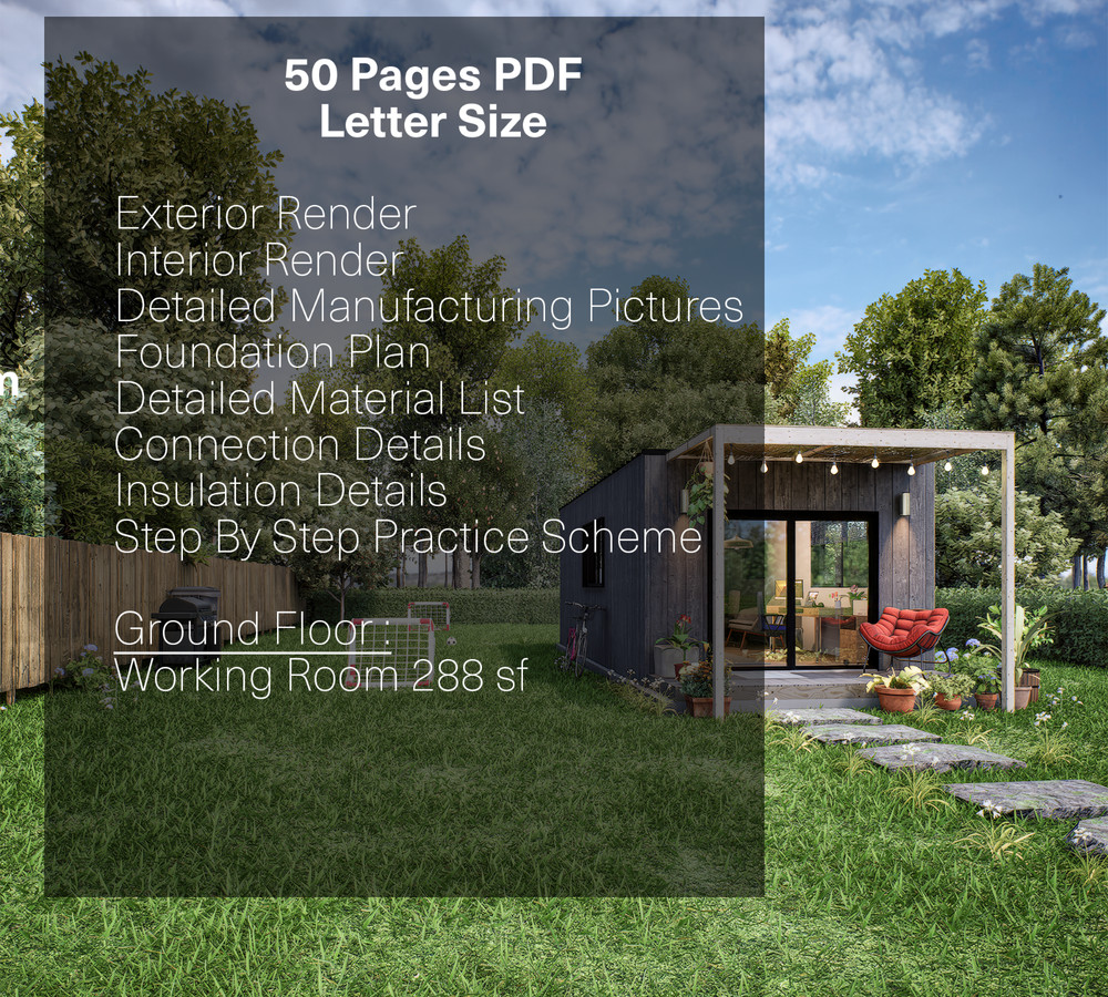 Tiny Office Plan, 12’ x 24’ Small Office Plans, Tiny House Plans, Hard Copy