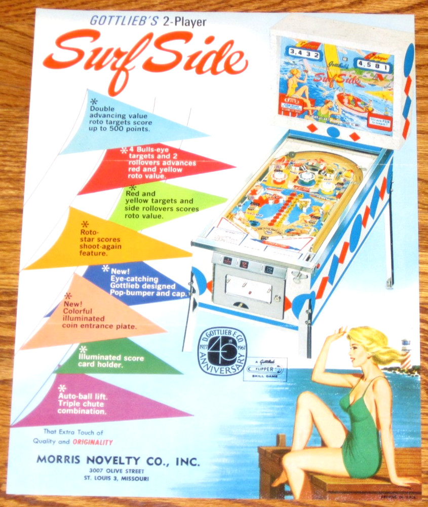 Surf Side Gottlieb Pinball Flyer / Brochure / Ad