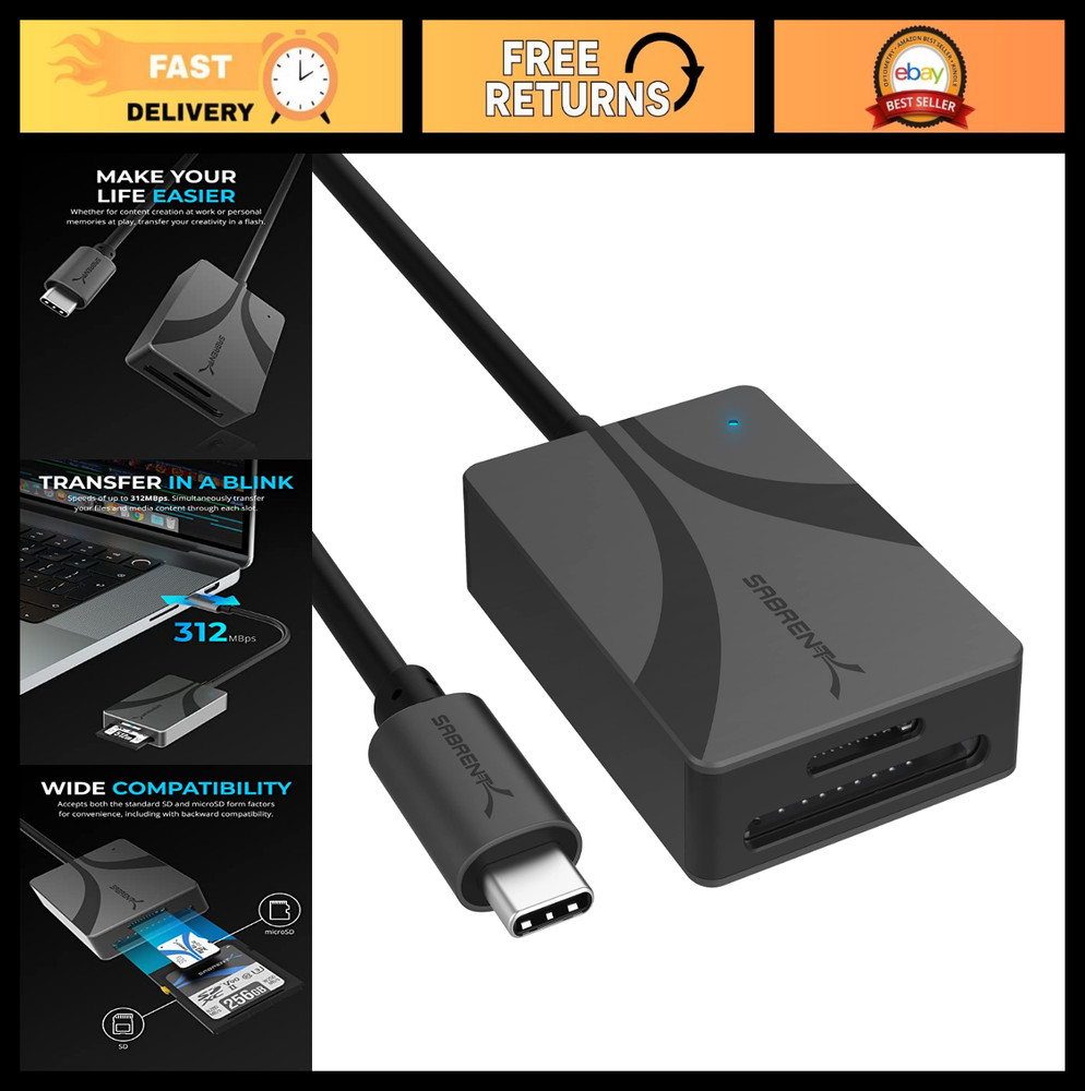 USB Type-C Dual-Slot Card Reader, UHS-II SDXC & microSDXC, Fast Data Transfer