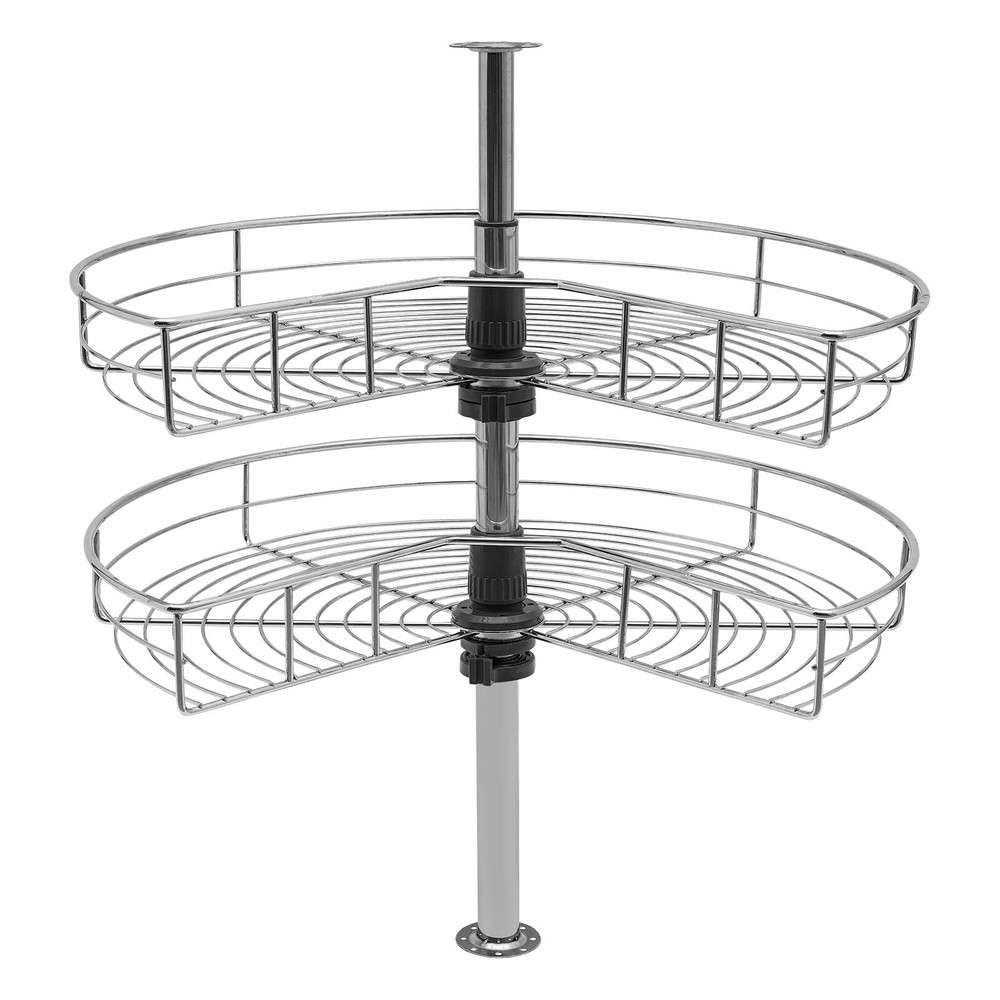 24" Kidney Chrome 2-Shelf Lazy Susan Kitchen Base Cabinet Corner Organizer Rack