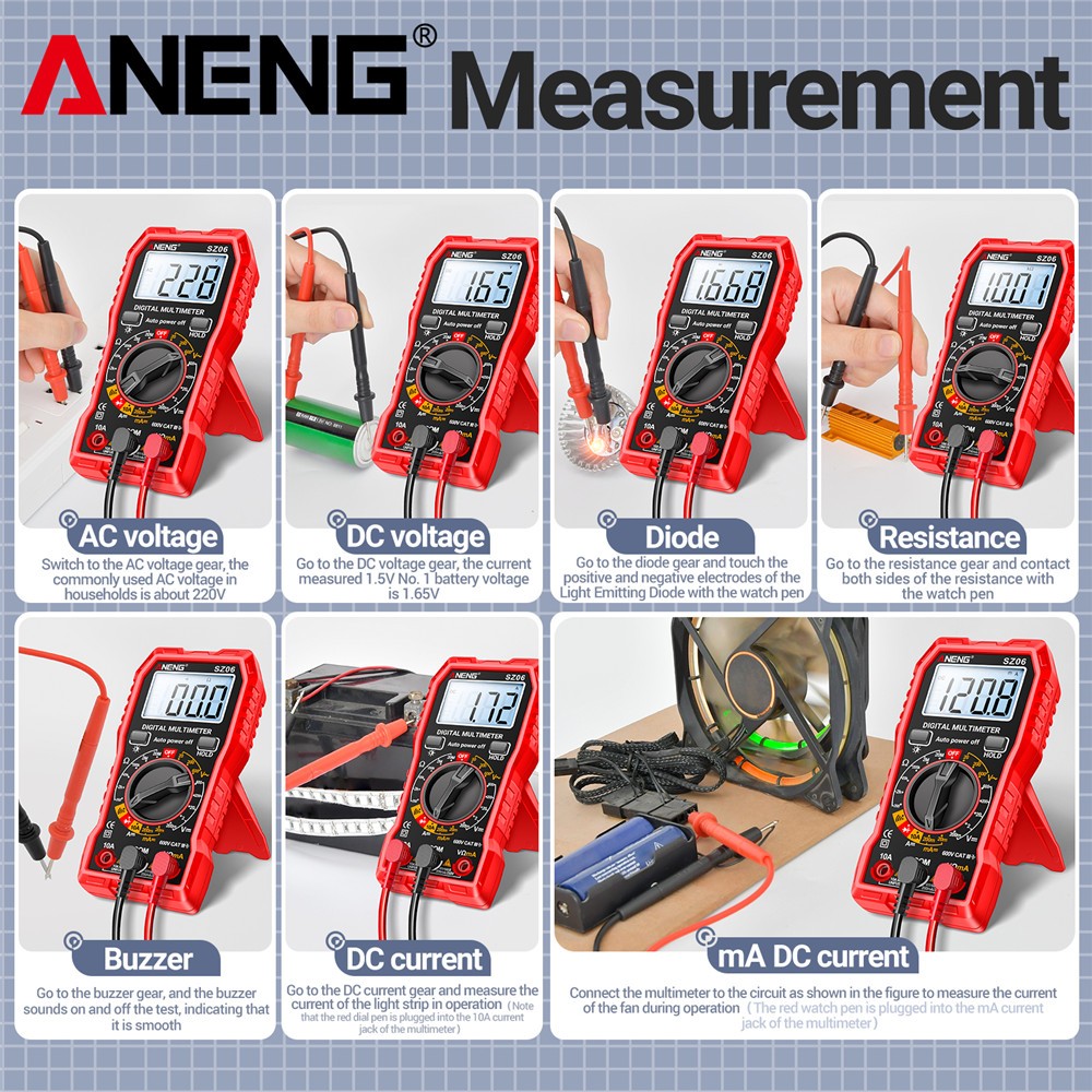 Digital Multimeter Voltmeter AC DC Volt Meter Ohmmeter Auto Range Tester Red