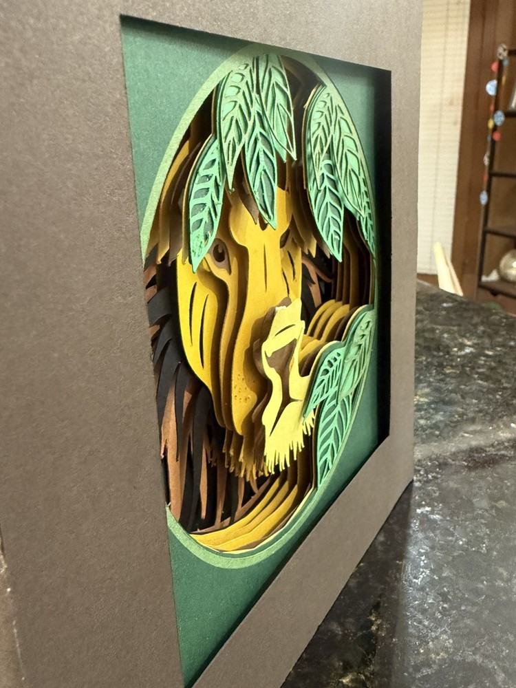 3D Layered Paper Lion Shadow Box Handmade