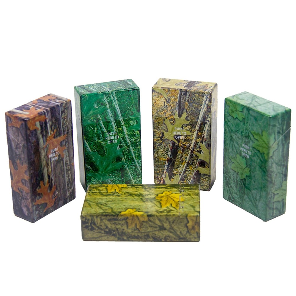 5 Pack 100' Size Push-to-Open Plastic Cigarette Case Camouflage Design
