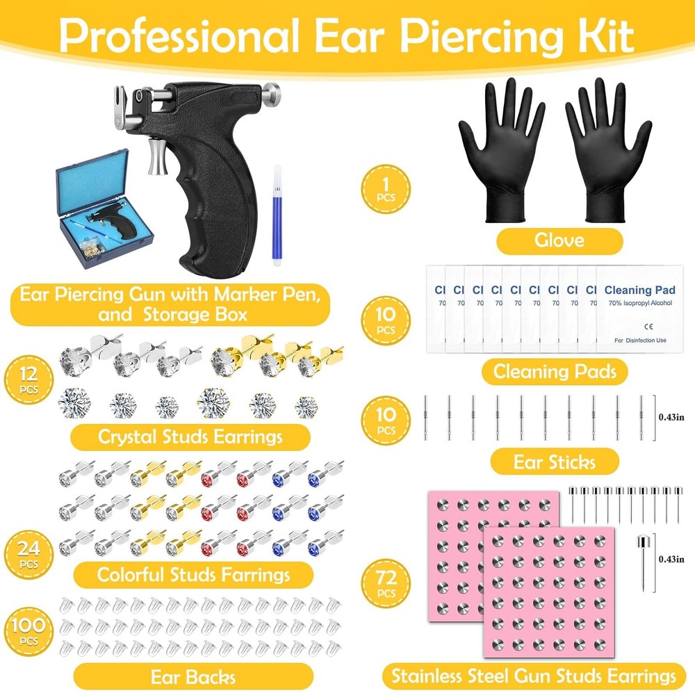 Professional Ear Piercing Gun, Reusable Ear Piercing Machine with Stainless S...